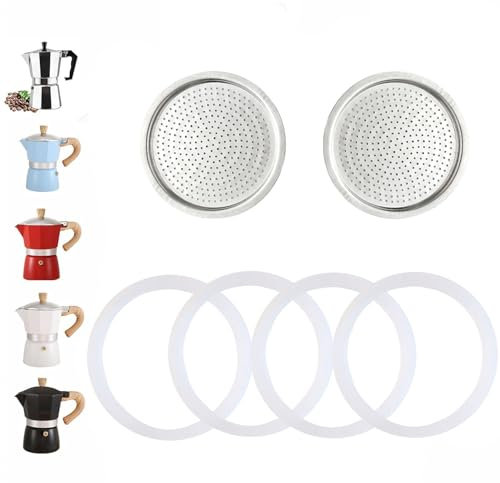 DITOSH 2 Pcs Filtre Avec 3 Pcs Joint d'étanchéité en Silicone Pour Cafetière Expresso 12 Tasse 14 Tasse Pièces de Rechange Moka Pot en Aluminium