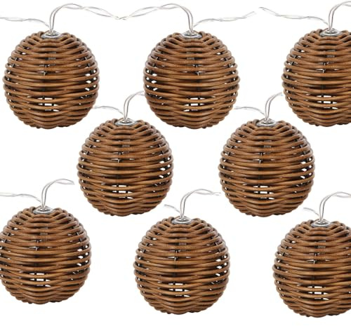 Realideas - Rattan dekorativa ljusslingor – 10 LED rottingtrådkula stil, batteridriven, inomhus och utomhus, hem, pergola, veranda, fest, uteplats