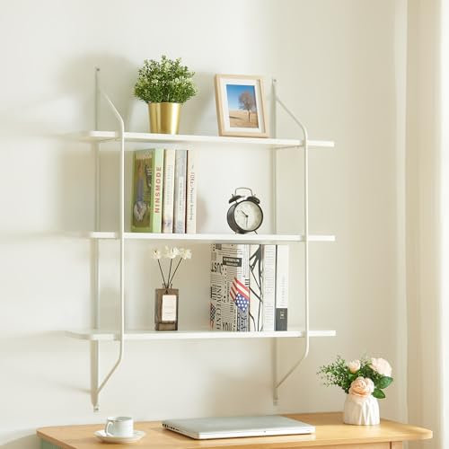 [en.casa] Wandregal Østfold Schweberegal mit 3 Ablagen Bücherregal Küchenregal 100x80x21 cm Weiß