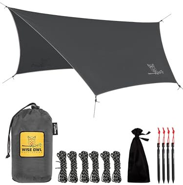 Camping Tarp Waterproof Rain Fly Tarp for Hammock and Shelter Camping Accessories with Tent Stakes and Carry Bag