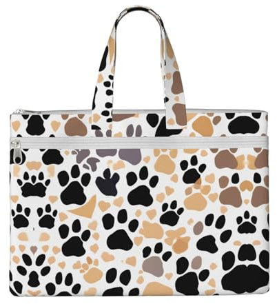 SDEGTHO Cute Dog Paw Prints Zippered Document Bag With Handle For Carrying Paper Files Books Filing Folder