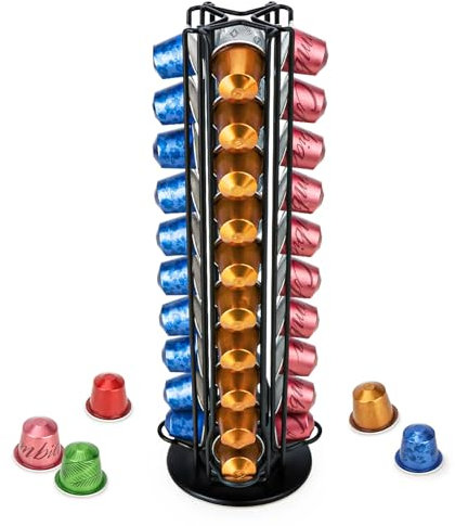 MOLEDINO Rangement Porte Capsules Compatible avec Nespresso Original 40 Capsules, 360° Rotatif Base Antidérapante Support Distributeur Capsule Café pour Cuisine/Bureau/Cadeau (Noir)