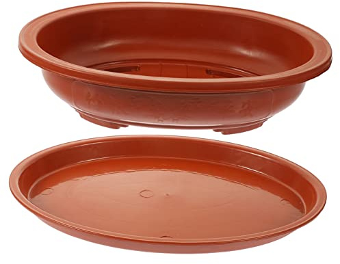 Toddmomy Pot De Fleurs Ovale Grande Capacité avec Plateau Pot À Bonsai IntéRieur Et ExtéRieur avec Drainage Jardinage Facile pour Plantes Et BonsaïS 17.32X13.39X4.13 Pouces