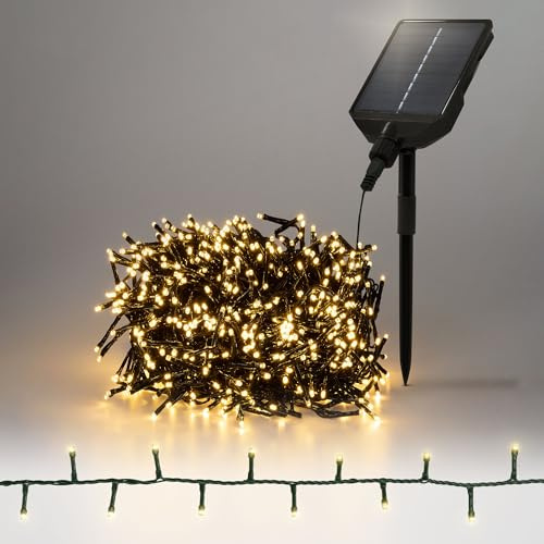 ECD Germany Cadena de Luces de Navidad Solar 11 m para Exterior 560 LED Blanco Cálido, Iluminación Navideña IP44 Resistente a Interperie 13 Modos y Temporizador, Mando a Distancia, Guirnalda luminosa
