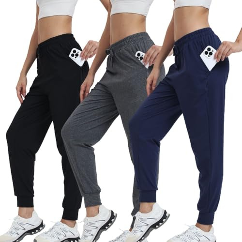 fovdtaa Lot de 3 pantalons de survêtement longs pour femme - Pantalon d'entraînement fitness taille haute - Pour le sport, le yoga, les loisirs - Avec poches