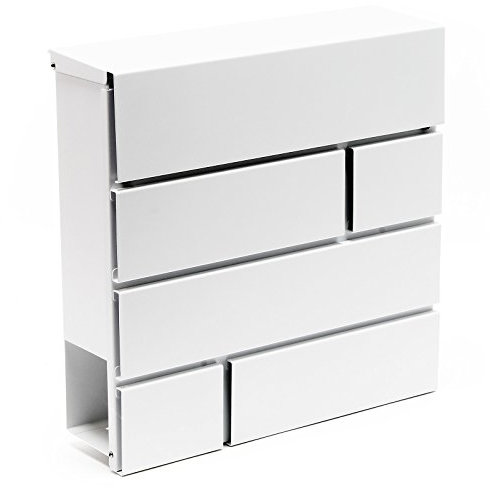 Wiltec Buzón de diseño V15 blanco 370 x 105 x 370 mm, buzón de pared con cerradura y rollo de periódico, buzón de acero con recubrimiento en polvo