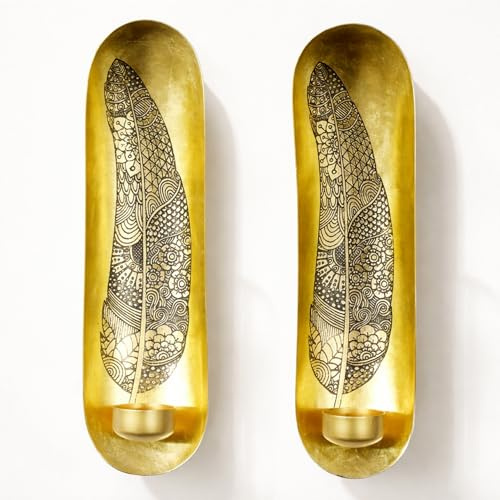 Decozen Candle Holders Wall Sconces - Set of 2 Decorative Gold Tea Light Metal Art for Home Decor Dining Living Room Bedroom Office Farmhouse Entryway Events Wedding Decorations