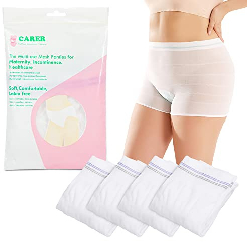 Carer 4 Pack Women's Incontinence Net Knickers Disposable White | High Density Mesh, Breathable & Stretchable Pants for Maternity, C-Section Recovery, Incontinence and Travel