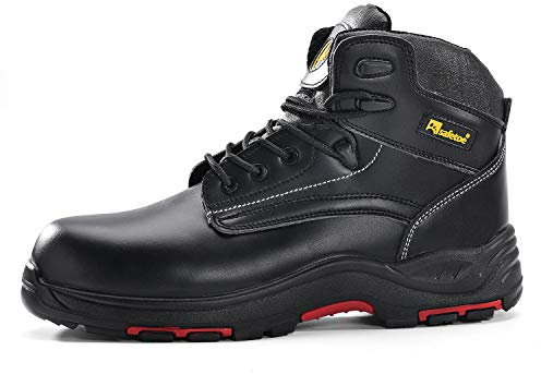 SAFEYEAR Waterproof S3 Safety Boots - 8356RB 3E Fit Work Boots with Composite Toe cap & Fiber Penetration Plate, Black Comfortable Site Safety Shoes Trainers with