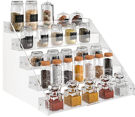 VAEHOLD Acrylic Spice Rack, 5 Tier Clear Organizer for Cabinet, Vertical Spice Rack Kitchen Organizer Shelf for Countertop (5 Tier 12‘’L)
