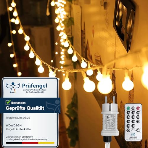 WOWDSGN Cadena de Luces de Bola 300 Leds 30m,Guirnalda Luces Navidad con Enchufe,Apto para Interior y Exterior,8 Modos de Luz,Ideal para Navidad Boda Fiesta Jardín,Blanco Cálido