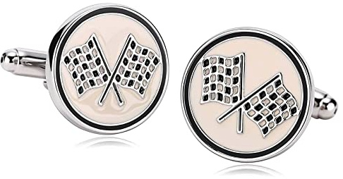 Set med manschettknappar för marskalk, personliga manschettknappar bröllop rostfritt stål svart vit bröllop manschettknappar dubbel flagga rund för män fri graverad, 1.9x1.9cm, Ingen ädelsten