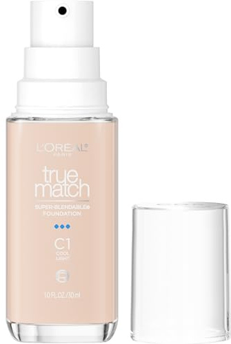 L'Oreal Paris True Match Super-Blendable Foundation, Medium Coverage Liquid Foundation Makeup with SPF 17, C1, Light, 1 Fl Oz