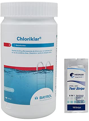 BAYROL CHLORIKLAR Pastilles 20g - 1kg | Chlore Choc Stabilisé - Désinfection Choc - Dissolution Rapide + 10 Tests HPS OFFERTS 6 en 1