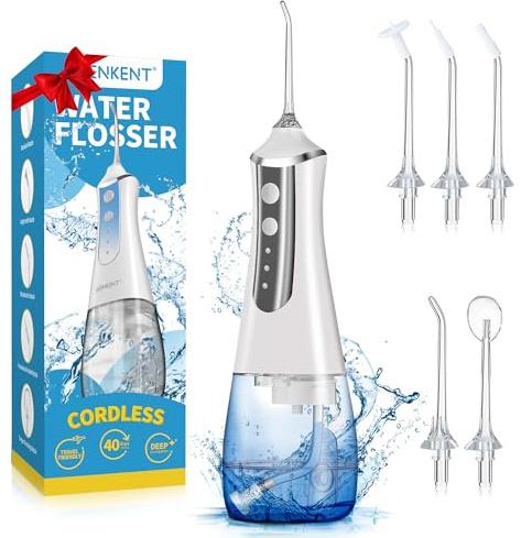 Filo interdentale per la pulizia dei denti, 300 ml, 3 modalità, 5 punte, ricaricabile, da viaggio, impermeabile, per la casa, colore: bianco