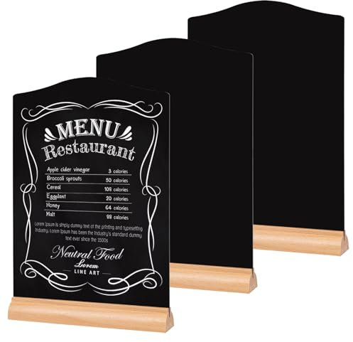 GUOKOFF Chalkboard Signs A5, 3 Pack Small Chalkboard Signs, Table Top Mini Chalkboards, Acrylic Menu Blackboard Message Boards, Double Sided Blackboard with Wooden Base