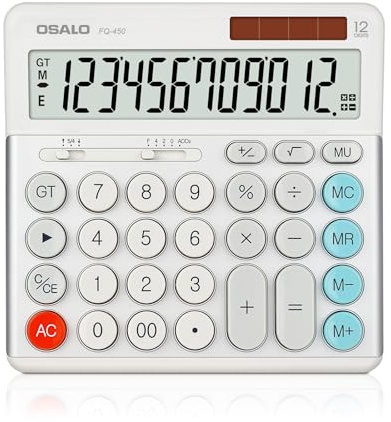 OSALO Skrivbordsräknare extra stor LCD-skärm 12-siffriga stora knappar redovisningsminiräknare batteri & soldriven för kontor affärer dagligt hem (FQ-450)