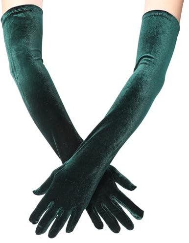 Styquenzer Lange Samthandschuhe Für Damen, Handschuhe Für Damen Ellenbogen, Ellenbogenlange Handschuhe, Dunkelgrüne Samthandschuhe Für Opernkostüm, Partyabend, Weihnachten