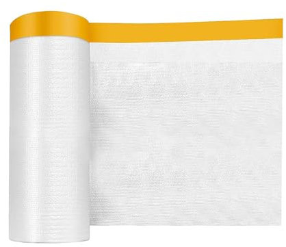 Film de Masquage avec Ruban Adhésif, Film Anti Poussière Polyéthylène, 1 Rouleaux Papier de Masquage Peinture, 2,4X15m film de Peintre, pour Peinture, Décoration, Revêtement de Meubles