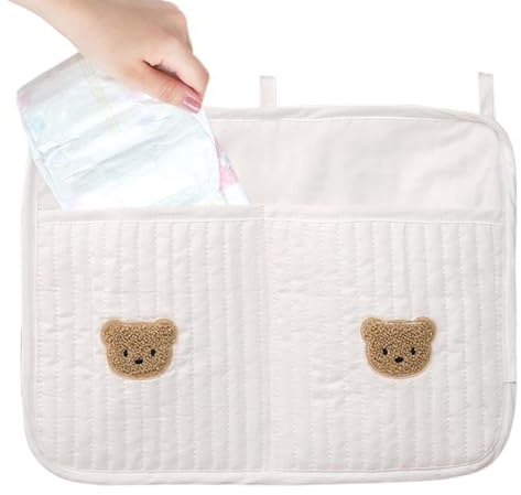 Rrlihjgu Organizador de pañales para cuna, bolsa de almacenamiento junto a la cama para bebé | Bolsa de almacenamiento para cuna con 2 bolsillos | Accesorios para cuna, organizador de cabecera,
