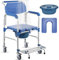 4-in-1 Rolling Shower Chair with Wheels,Waterproof Disabled Wheeled Bathroom Shower Chair for Elderly,Bedside Commode Chair on Wheels for The Disabled,Commode Toilet Chair with Removable Bucket.