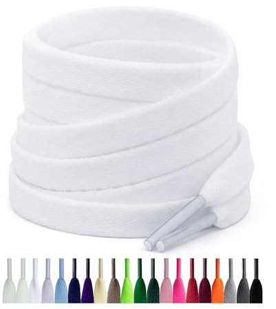 Puzeam 2 Pares de Cordones Planos para Zapatillas Deporte, 8 mm de Ancho Cordón para Sneakers, Zapatos Deportivos, Botas (130 cm, Blanco Puro)