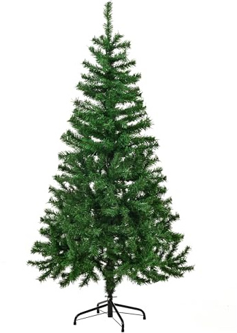 GIGALUMI 150cm/5ft Fold-Out Artificial Christmas Tree, Realistic Green Xmas Tree, 400 PVC Tips, With Metal Stand, Indoor Outdoor Holiday Decoration Pine Tree