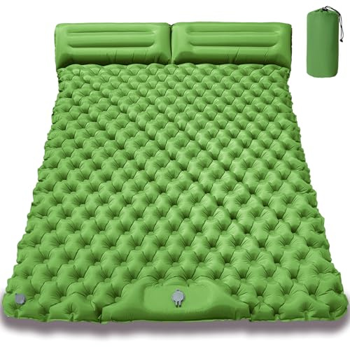 FREEUP Double Self Inflating Camping Mat, Ultralight Double Sleeping Mat, Leak-Proof, Waterproof Sleeping Pad with Foot Pump, Portable Camping Air Mattress for Backpacking, Hiking, Tent, Green
