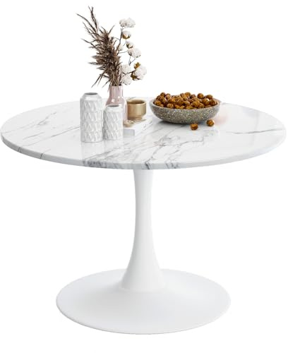 Modernt runt matbord runt enkelt fritidsmatbord, runt sockelbord, 2-4-sits frukostbistrobord, kaffebord för kök, matsal, vardagsrum och kontor (marmor, 80 cm)