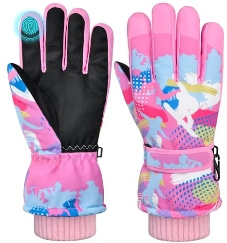 AuSletie Kids Gloves Winter Girls Snow Gloves with Touchscreen Waterproof Ski Winter Gloves Outdoors Warm for Children for 8-15 Years Old