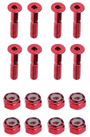 Homyl Set of 8 pcs Flat Head Replacement Skateboard Truck Hardware Longboard Mounting Screws Bolts Nuts 2.54 cm / 1'' - Red