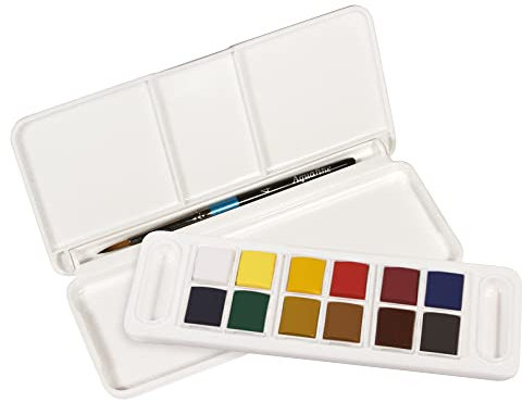 Daler Rowney Aquafine - Set de voyage peinture aquarelle - 12 demi-godets et 1 pinceau