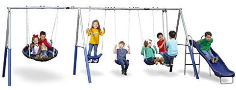 Fun Forever with 6' Wave Slide - 8 User / 6 Station Easy Assembly Galvanized Metal Backyard Play Kids Swing Set. 192 L x 104 Deep x 74 H, by XDP Recreation a USA Company