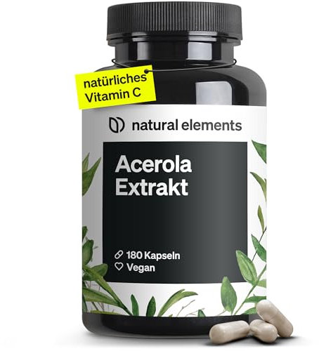 natural elements Acerola Extrakt mit Vitamin C – hochdosiert, vegan – 180 Kapseln für 6 Monate – 165 mg Vitamin C pro Kapsel – ohne unerwünschte Zusätze