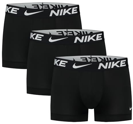 Nike Underwear Uomo Logo Print Trunks Pacco da 3 – Stampa Moderna su Tutta la Superficie, Elastico, vestibilità Comoda, Black/Black/Black, M