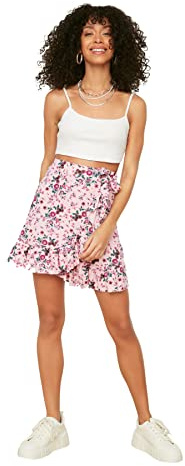 Trendyol Falda de Punto con Estampado Floral Negro Falda Mujer (Pack de 1)