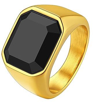 Richsteel Anillo Grande Piedra Negra, Anillo 67 Sello Hombre Oro Enchapado