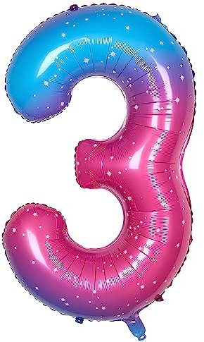 Ponmoo 40 Zoll Foil Luftballon Zahl 3 Rosa-Blau (101cm), Aufblasbares Helium oder Luft, Riesige Folienballons Nummer 0-100, Große Ballones für Hochzeitstag und Geburtstag Party Dekoration