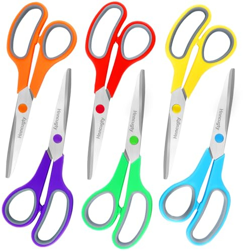 Schere, 20,3 cm Schere, Allzweck-Schere, 6er-Pack, scharfe Schere für Büro, Zuhause, Schule, Lehrer, Studenten, Kinder, Erwachsene, Nähen, Stoff, Bastelbedarf, bequeme Griffe, Rechts-/Linkshänder