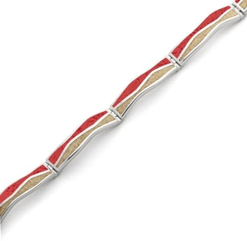 DUR - Pulsera para mujer con ondas de arena de playa y coral mosaico – Plata 925 rodiada – Hecho a mano – 20,5 cm – Joyería elegante A1836, Länge: 205 mm, Breite: 7 mm, Coral, plata 925, arena de