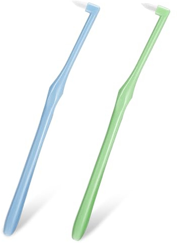 2Pcs Single Tufted Toothbrush Interspace Tuft Toothbrushes Compact Soft Tartar Remover Teeth Brush for Orthodontic Detail Cleaning Cracks Corners Gap Impurities (Green & Blue)