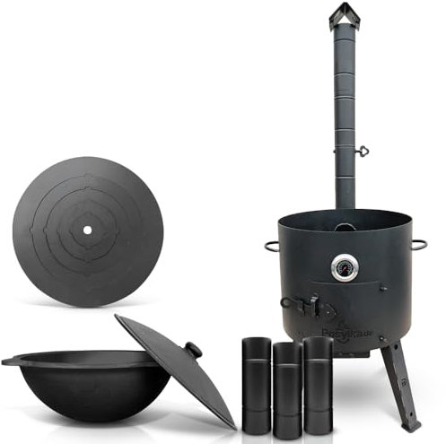 Hornillo de 44 cm de diámetro, diámetro de 48 cm, diámetro de 46,5 cm (16 L), termómetro de suelo redondo, extensión de chimenea (set – 564)