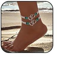 IQIC Ankle Bracelets for Women Waterproof Elastic Heart Anklet Stretchy Ankle Bracelets Colorful Beaded Anklets Boho Ankle Bracelets Silver Beach Anklet Jewelry Accessories for Summer
