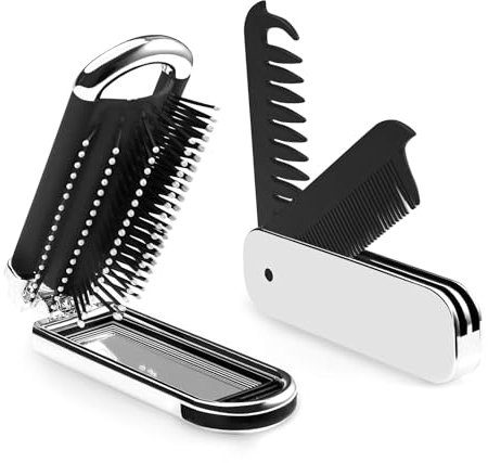 Modixun - Pettine pieghevole da viaggio e spazzola per capelli con specchio, 2 in 1, pettine per capelli a denti larghi e sottili, piccolo pettine pieghevole tascabile per uomini e donne, per
