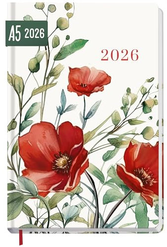 Häfft® Großdruck-Kalender 2026 mit extra großer Schrift & Zahlen - Hardcover Wochenplaner Wild Poppy - nachhaltig & klimafreundlich