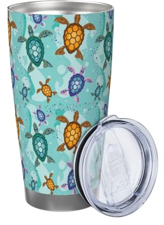 Xinvast Sea Turtle Coffee Tumbler Vacuum Insulated Water Bottle Stainless Steel Insulated Travel Mug for Girl Women 20 Oz