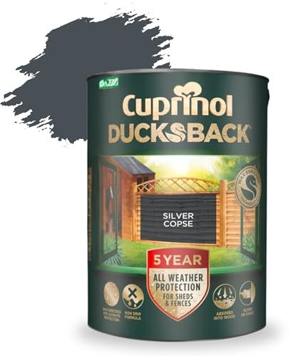 AOC24 5L Ducksback Paint - Garden Wood Treatment for Sheds, Fences & Furniture - Quick Dry Exterior Paint - Weatherproof Protection - Non-Drip, Low VOC - 10m²/L Coverage (Silver Copse, 5L)