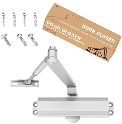 GNNTOP Door Closer Commercial Heavy Duty Automatic Door Closers,Adjustable Hydraulic Door Closer for Residential & Light Commercial,Door Weights 45-60kg,Silver Aluminium(T-N01) (Silver)