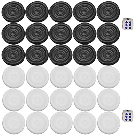 YUYTE 32st Plastcheckersbitar Som är Inställda på Internationella Utkast Till Engelska Utkast Till Amerikanska Checkers med 15 Svarta och Vita Chips och 2 Tärningsbräda Speltillbehör