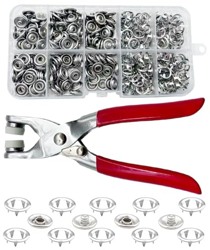 YSDINK - Juego de botones a presión metálicos, 9,5 mm, antioxidantes, con herramientas de fijación, ideal para ropa de bebé, niños, bolsos hechos a mano, costura y reparación DIY (plata, 100)